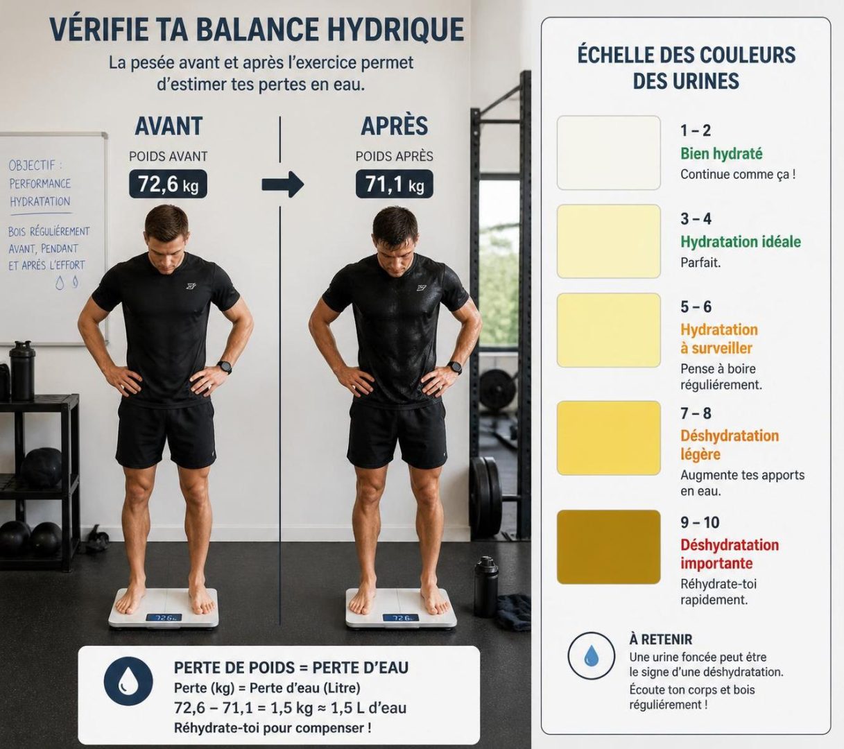 découvrez la méthode précise d'hydratation basée sur la pesée et la couleur de l'urine pour arrêter de deviner vos besoins en eau et rester parfaitement hydraté au quotidien.