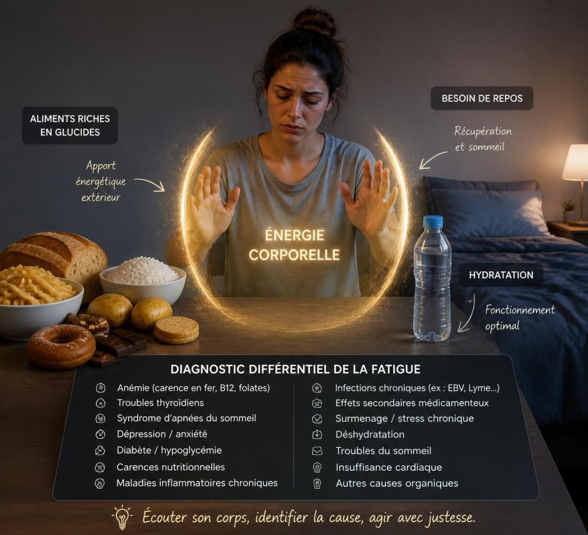 découvrez comment identifier si votre fatigue est due à un manque de glucides, un déficit de sommeil ou une mauvaise hydratation, et apprenez à y remédier efficacement.